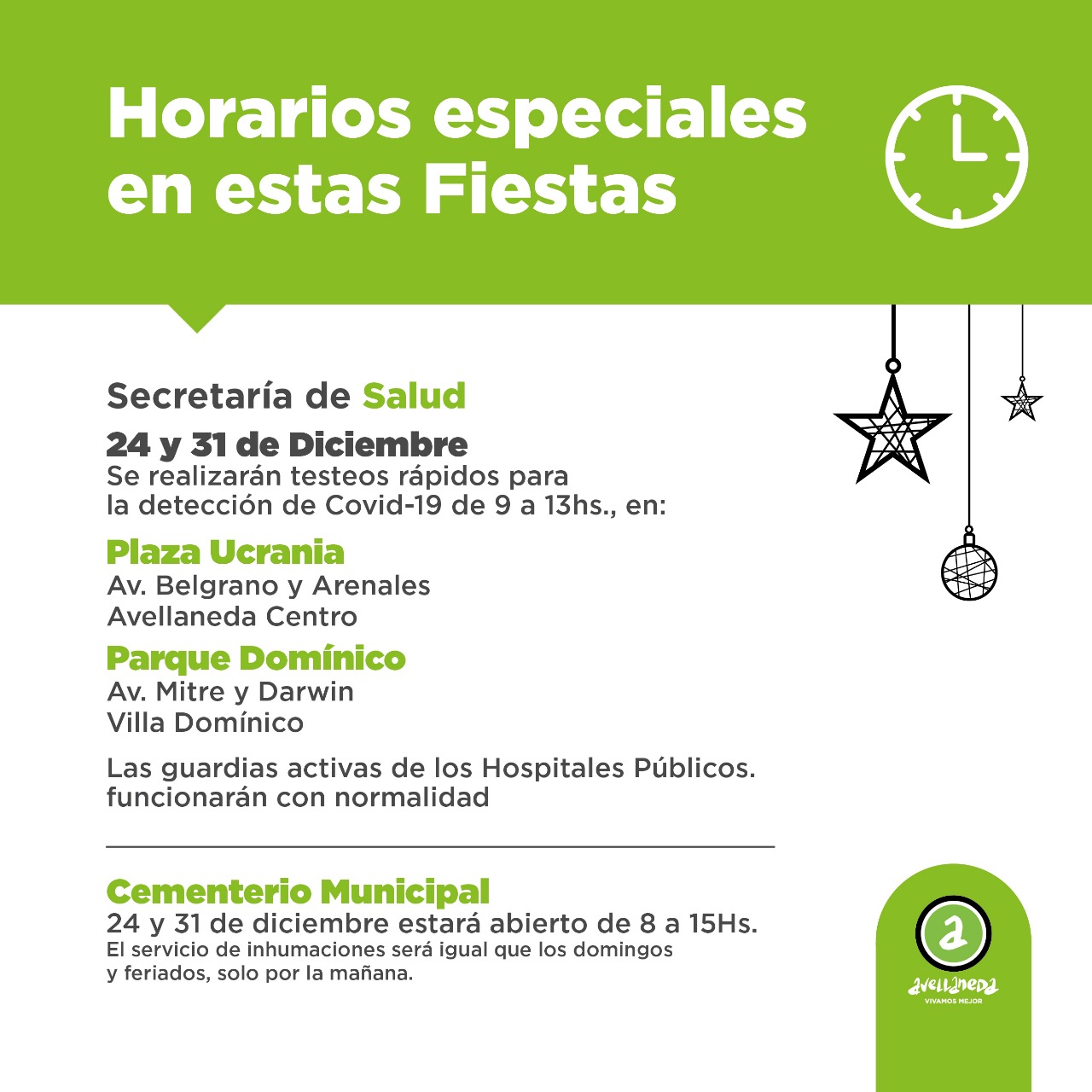 El municipio de Avellaneda informa los horarios especiales en estas Fiestas