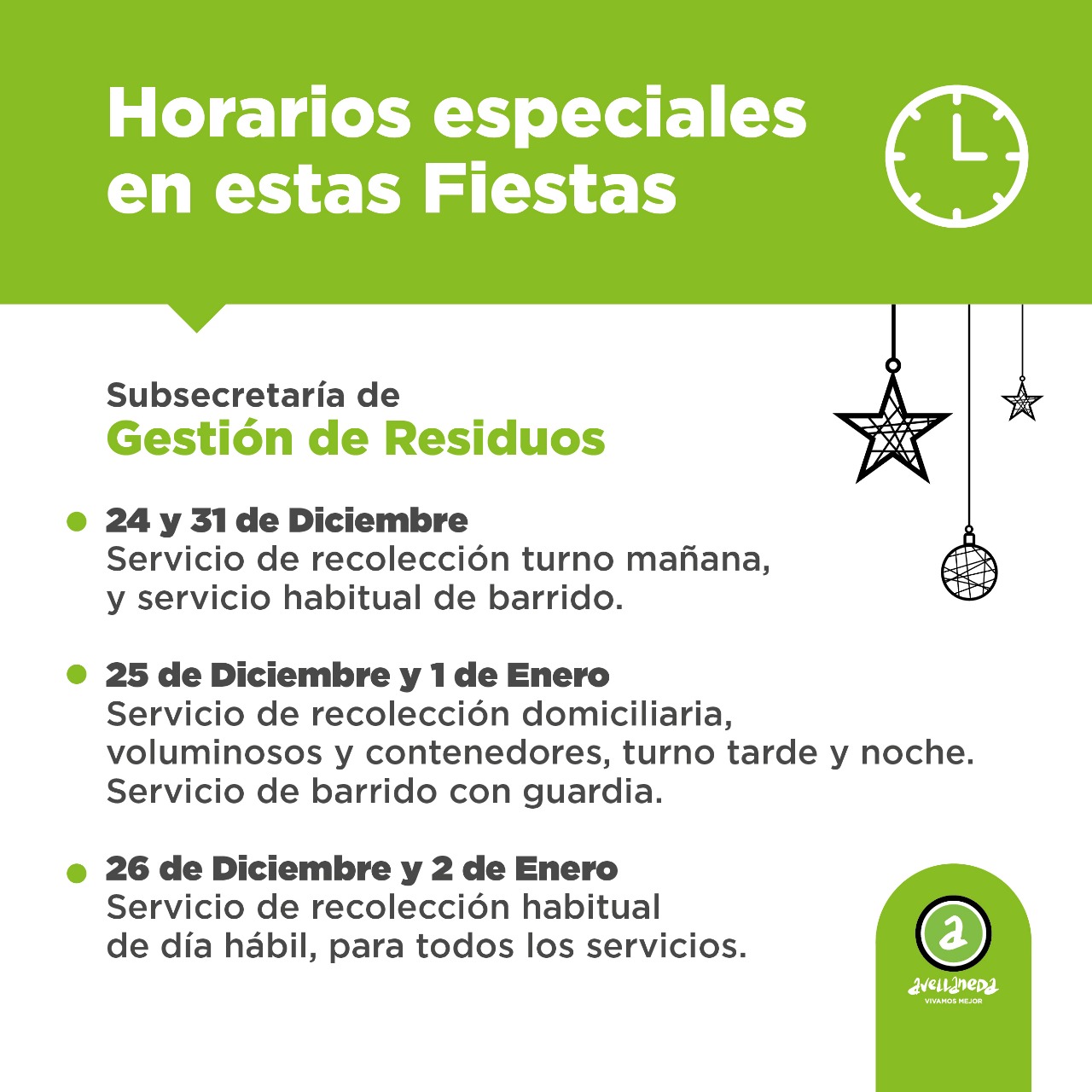 El municipio de Avellaneda informa los horarios especiales en estas Fiestas